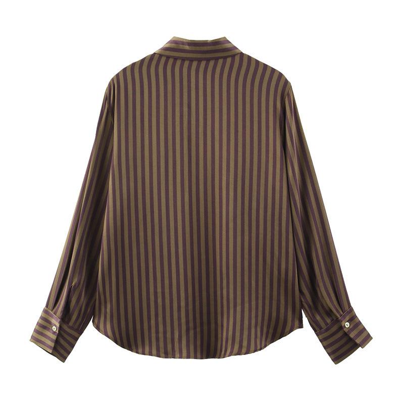 TAOP&ZA Spring/Summer Women's Striped Silk Satin Shirt and Casual Pants Set
