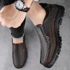 Men's Large-Size Leather Slip-On Shoes, Soft Sole, British Style, Casual Business Shoes for Middle-Aged and Elderly.