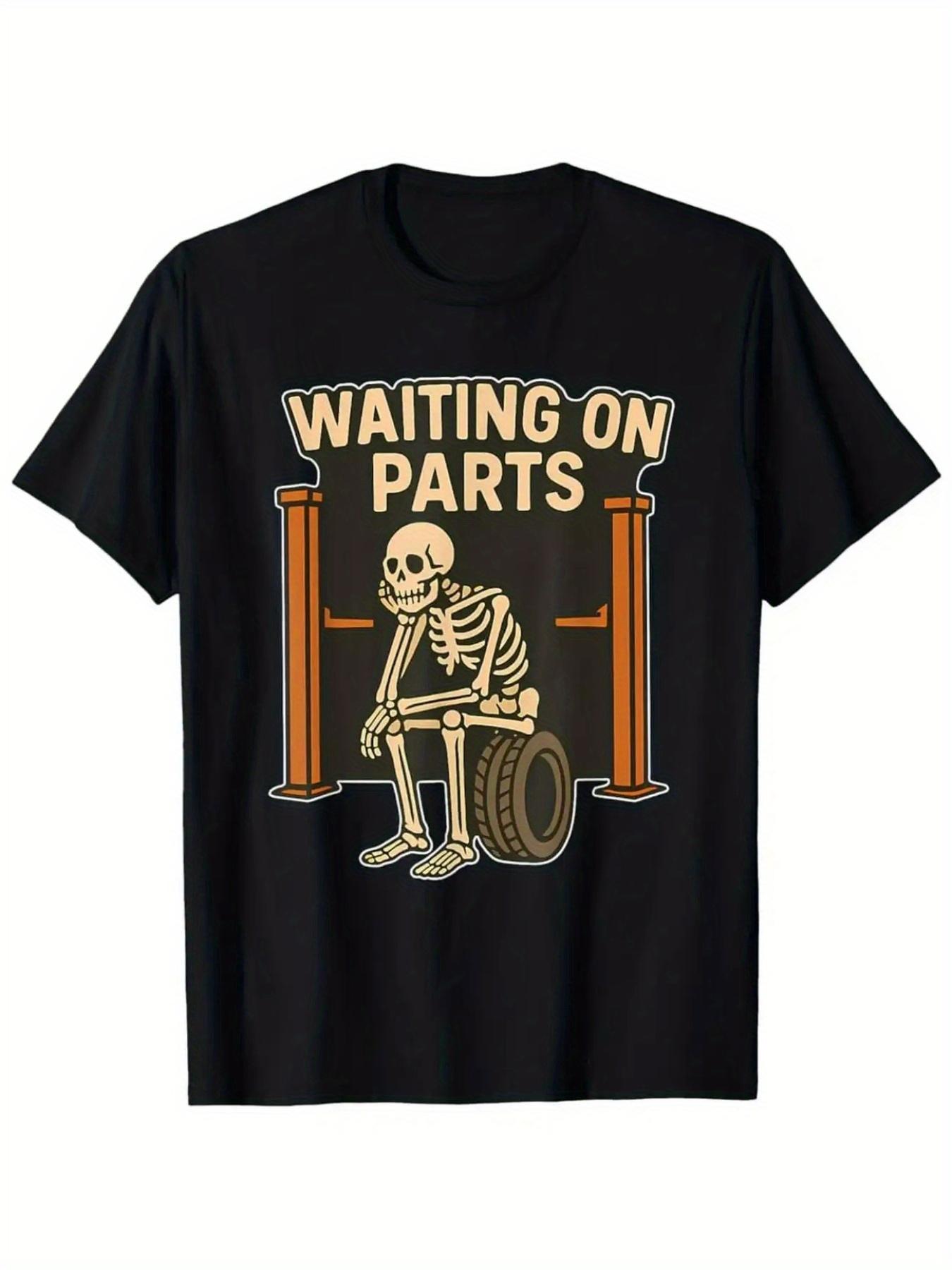 Mens Heavyweight 221gsm Cotton TShirt  Stretchy Breathable Short Sleeve Tee with Waiting on Parts Logo Print AllSeason Roun M