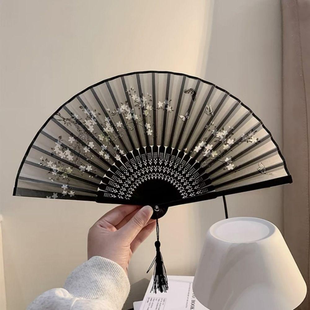 

Ink Painting Antique Folding Fan Bamboo Dance Fan Portable Hand Held Fan Plum blossom