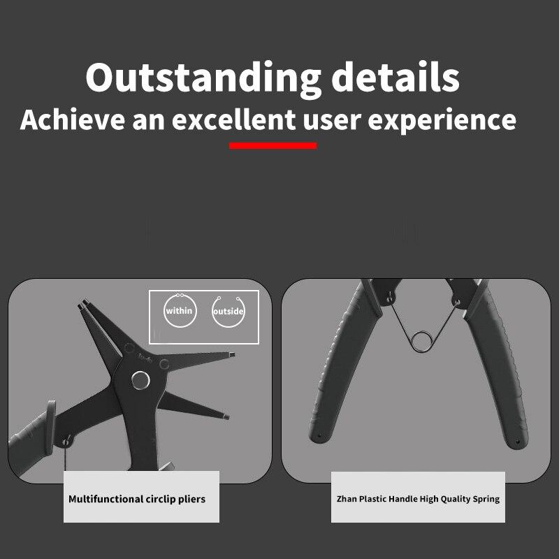 OUDISI Dual Use Circlip Pliers Inner Straight / Outer Straight / Inner Curved / Outer Curved Circlip Pliers Snap Ring Pliers Ret