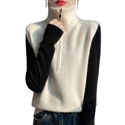 Knit High Half Short Solid Loose Perfect for Everyday and Winter [MlleeSSeeldyTRC] Women's Sweater, Sleeveless, Neck, Zip, Length, Stretchy, Soft,