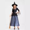 Costume da Strega Halloween per Donna Adulta Pizzo Rete Vestito da Strega Nero Abbigliamento Donna