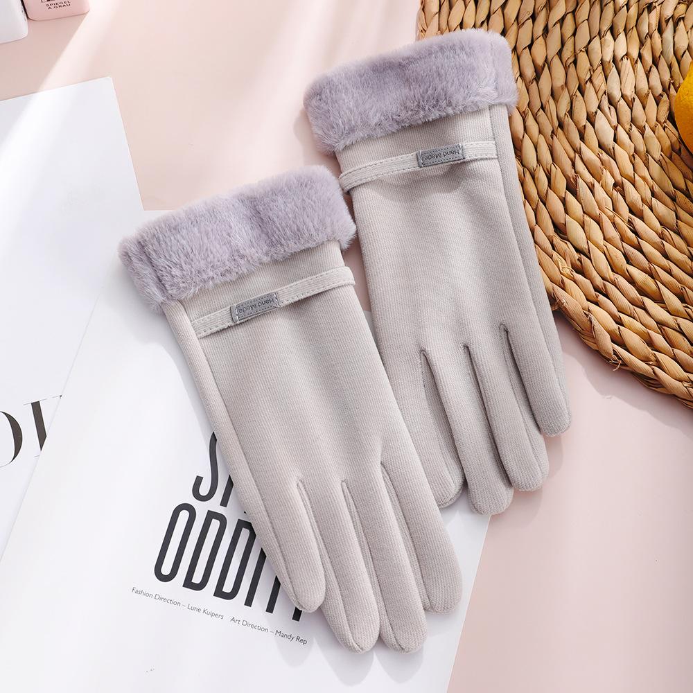 

Теплые перчатки для женщин Немецкий бархат Корейский стиль Спорт на открытом воздухе Велоспорт Плюс бархат Сенсорный экран Защита от холода и ветра Осенне-зимние перчатки One size