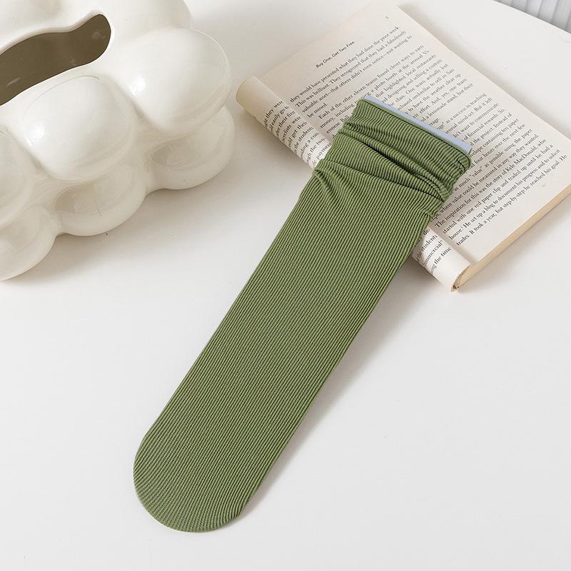 Damskie białe skarpetki do połowy łydki z jedwabiu lodowego: Cienki, Jednolity kolor, Aksamitny, Wiosna/Lato