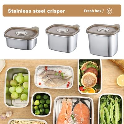 300/500/600ML Buzdolabı Saklama Kutusu, Şeffaf Hava Geçirmez Kapaklı 304 Paslanmaz Çelik Büyük Kapasiteli Bulaşık Makinesinde Yıkanabilir İstiflenebilir Sebze Meyve