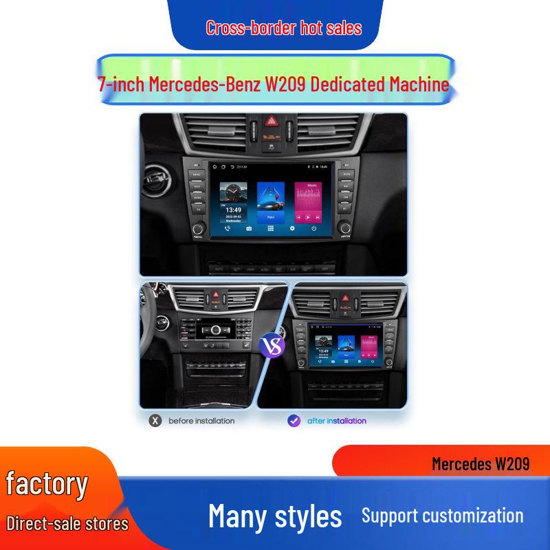 7-inch Panoramic Multimedia System for Mercedes-Benz W209, Overseas Version with Apple CarPlay & Reverse Camera