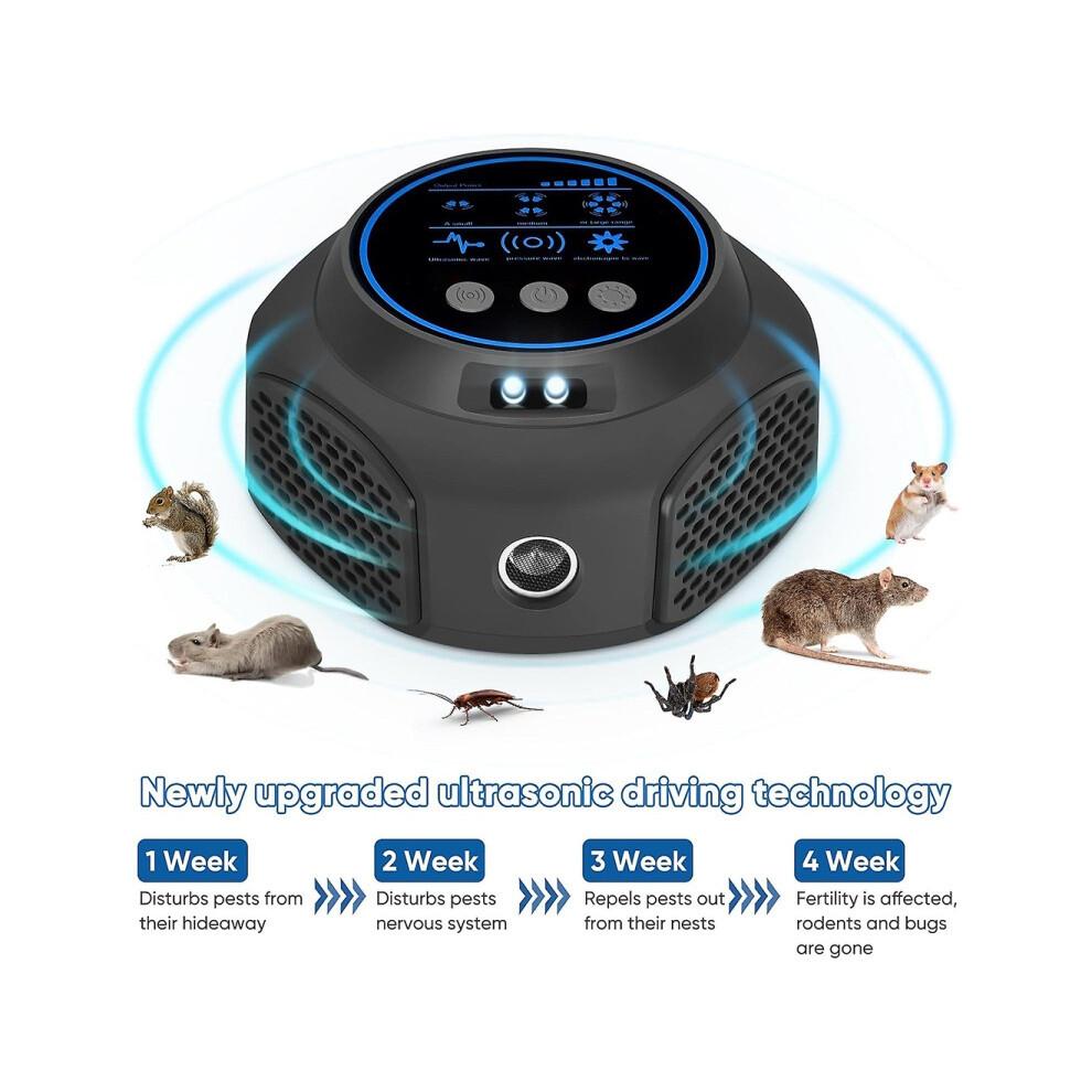 Répulsif à souris d'intérieur intelligent à ultrasons multidimensionnel à fréquence variable (noir)