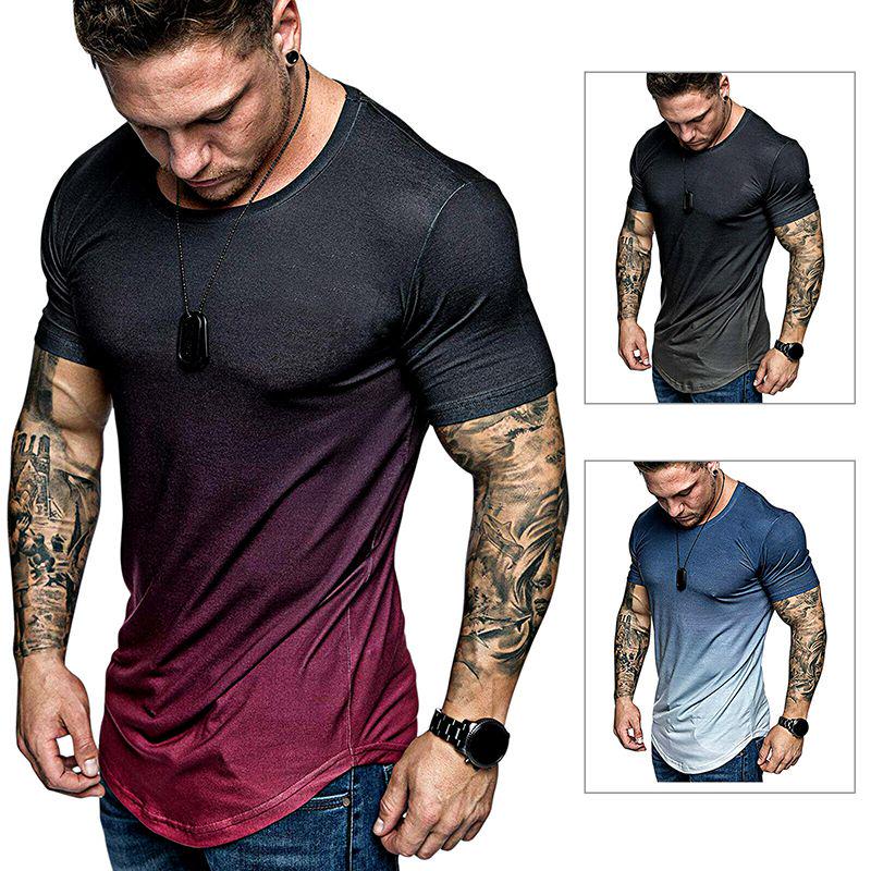 Herr het sommar slim fit casual kortärmad muskeltröja med tonade färger