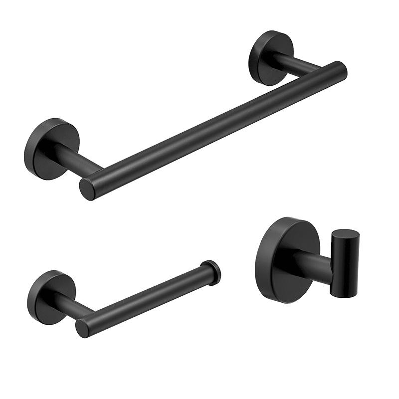 304 Stainless Steel Black Towel Rack 3-Piece Set Bathroom Towel Ring Tissue Hook Single Coat Hook