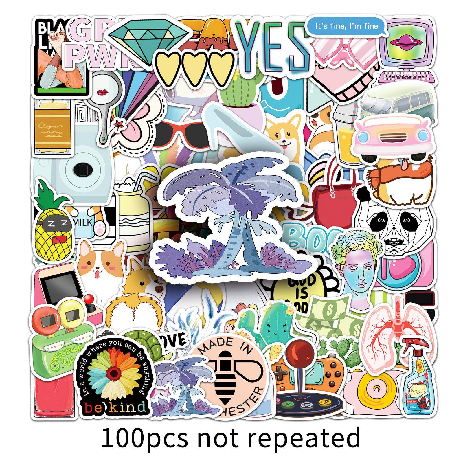 100 Waterproof VSCO Cartoon Stickers for DIY Graffiti Notebook & Journal