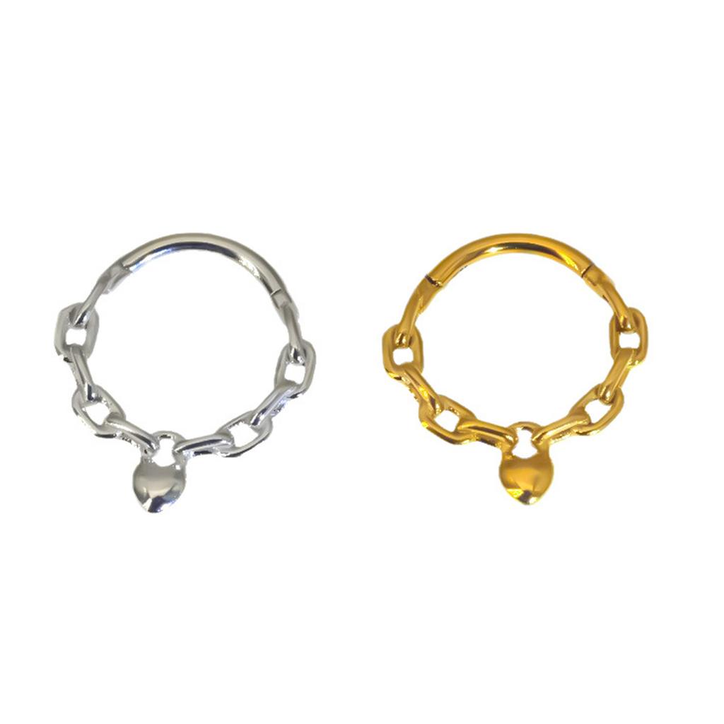 Surgical Steel Nose Rings Hoop Heart Chain Designs Septum Jewelry for Women and Girls 8/10MM In Gold or Silver