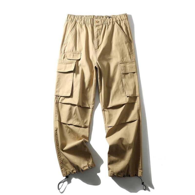 American Wide Leg Cotton Pleat Paratrooper Overalls Men's Outdoor Straight Casual Trousers Foreign Trade Men's Trousers Loose Pants