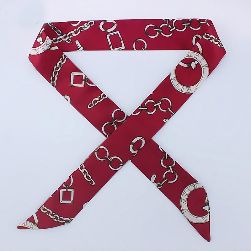 4cm* 95cm Woman Thin Imitation Silk Scarf Long Hair Strip Headband Neckerchief Fashion Bag Handle Ribbon Scarf Female Tie