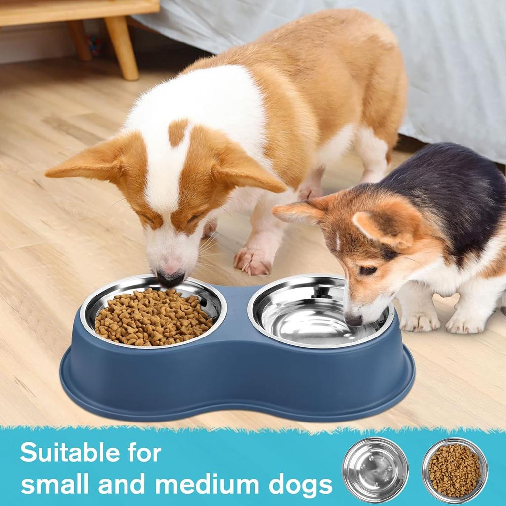 Double-bowl pet set (water and food bowls), feeding bowls for puppies, medium-sized dogs, and cats