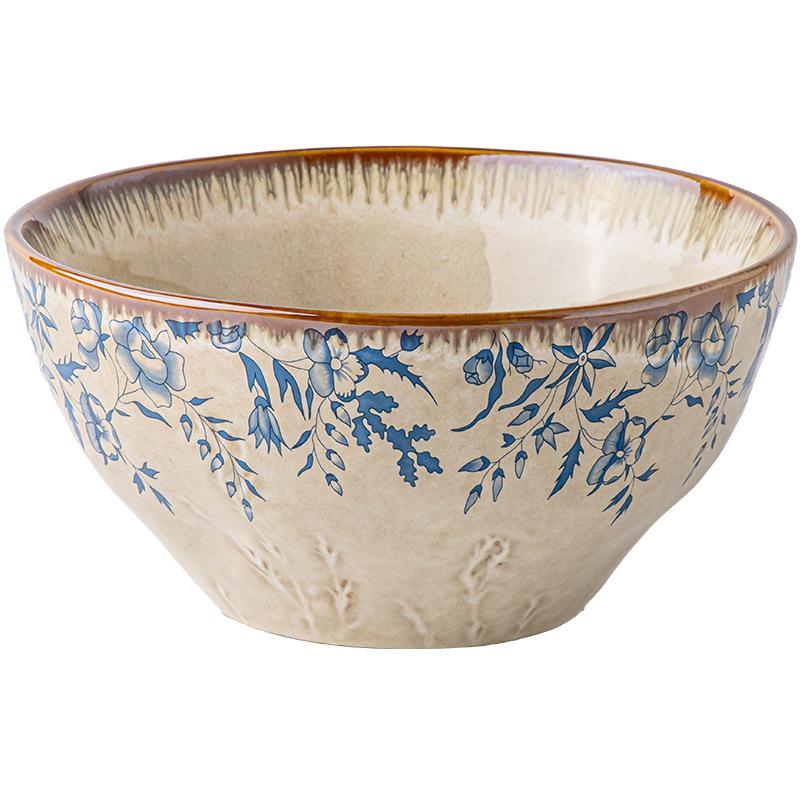 Blue Hibiscus Series Irregular Ceramic Bowls, Plates, Single Housewarming, High-Value Tableware Export