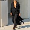 INCERUN Men Long Sleeve See Through Open Front High Splits Casual Long Mesh Sheer Shirts
