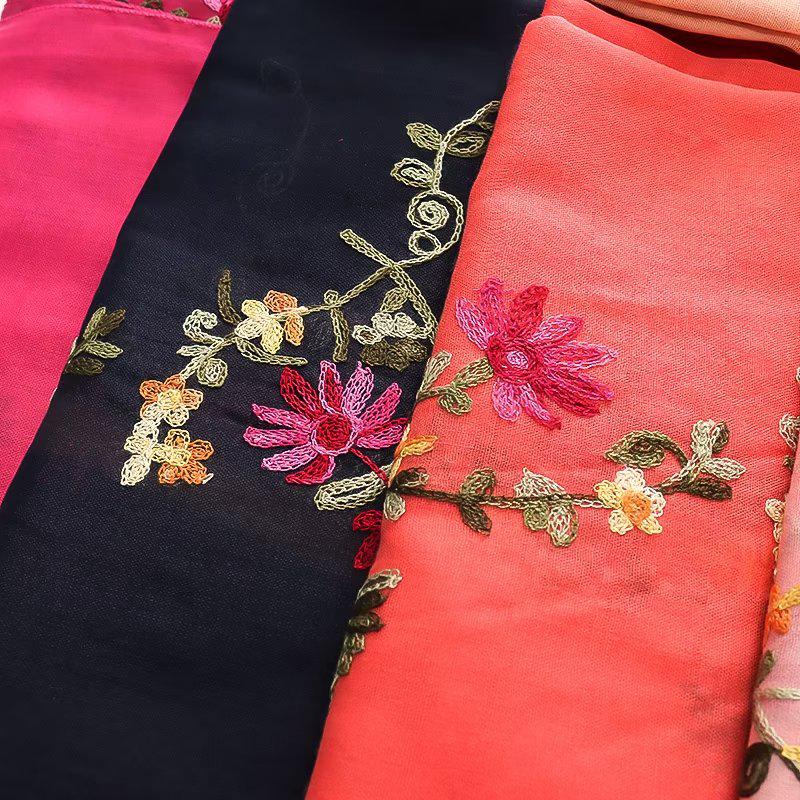 Ethnic Style Embroidered Cotton-Linen Scarf: Thin, Breathable, Fashionable Sun Protection; Wear as Head Wrap or Shawl.