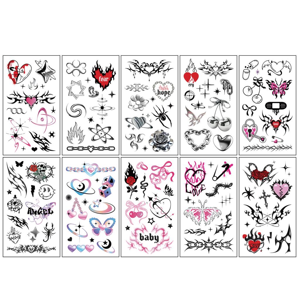 Y2K Wind Tattoo Sticker Black Red Pink Butterfly Love Couple Punk Waist Tattoo Sticker