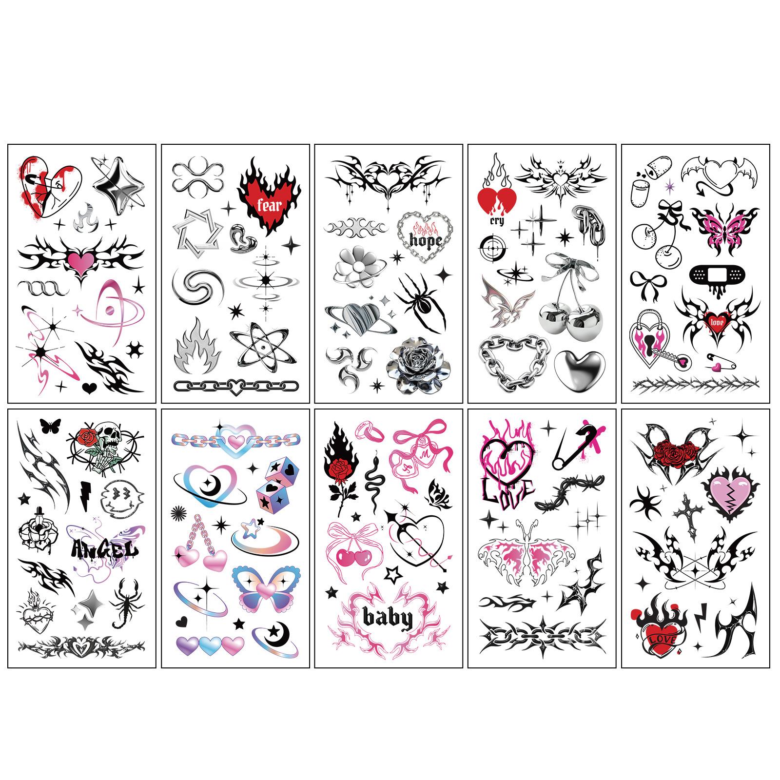

Y2K Wind Tattoo Sticker Black Red Pink Butterfly Love Couple Punk Waist Tattoo Sticker 6.8*12cm (quantity: 10 for a set)