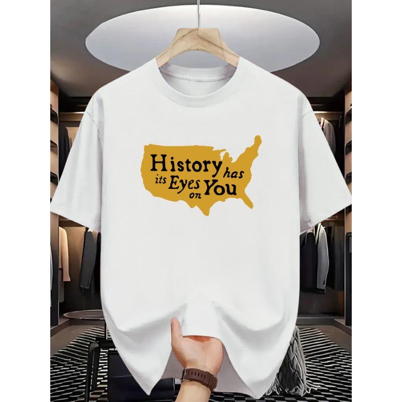 

European sizes Men S Casual Graphic T-Shirt - History Has Its Eyes on You American Map Print, Short Sleeve, Round Neck 4XL білий
