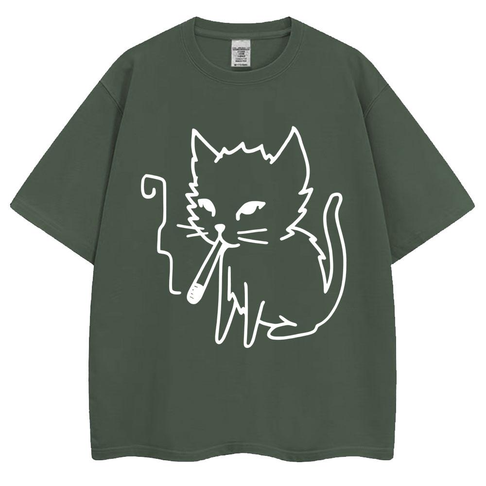 Funny Smoking Cat Meme Graphic Tshirt Unisex Women Fashion Y2k Humor Short Sleeve Oversized Cozy Cotton Casual T Shirts Streetwear