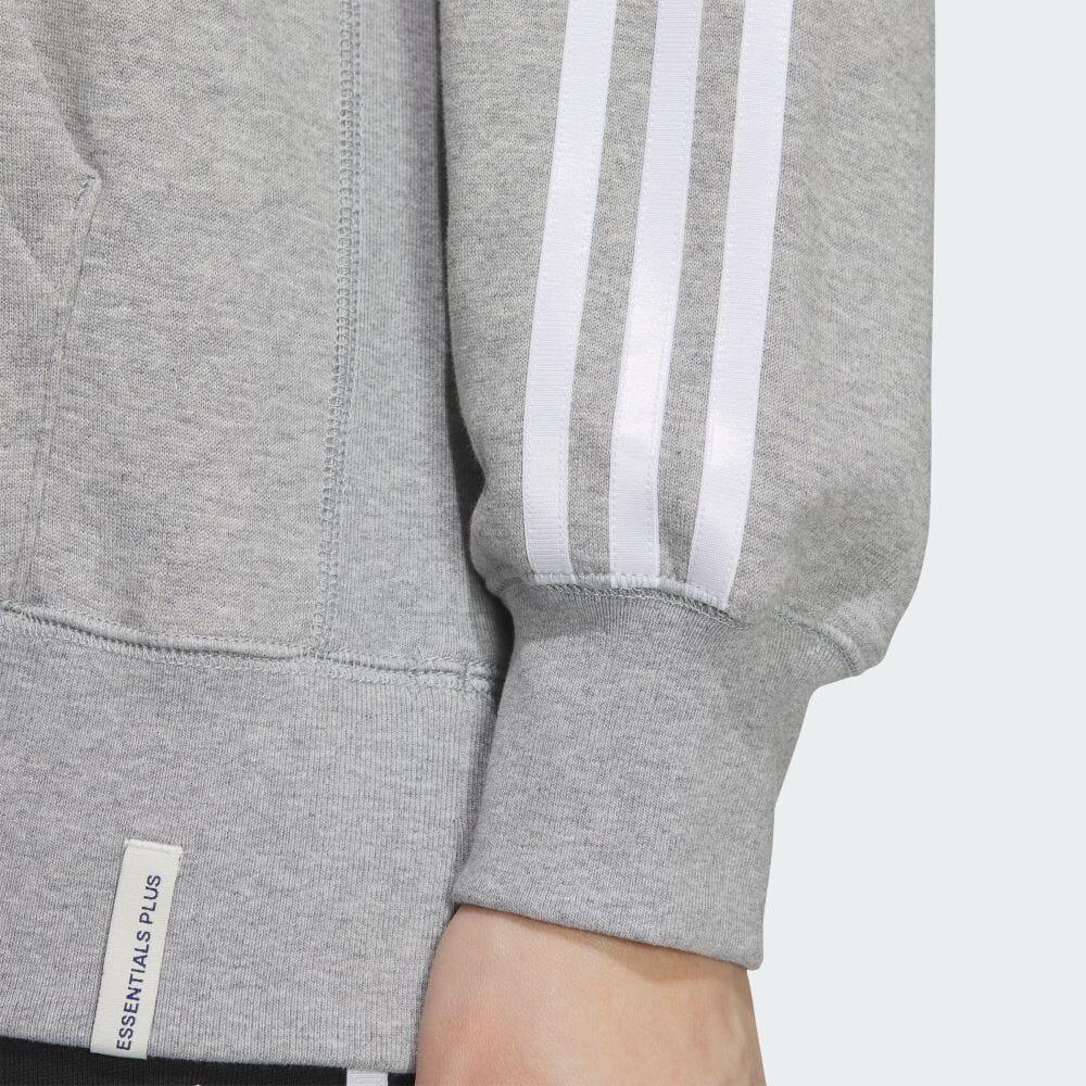 adidas College Style Striped Logo Embroidered Loose Fit Drop Shoulder Long Sleeve Drawstring Hoodie Women Hoodies Gray JF1407