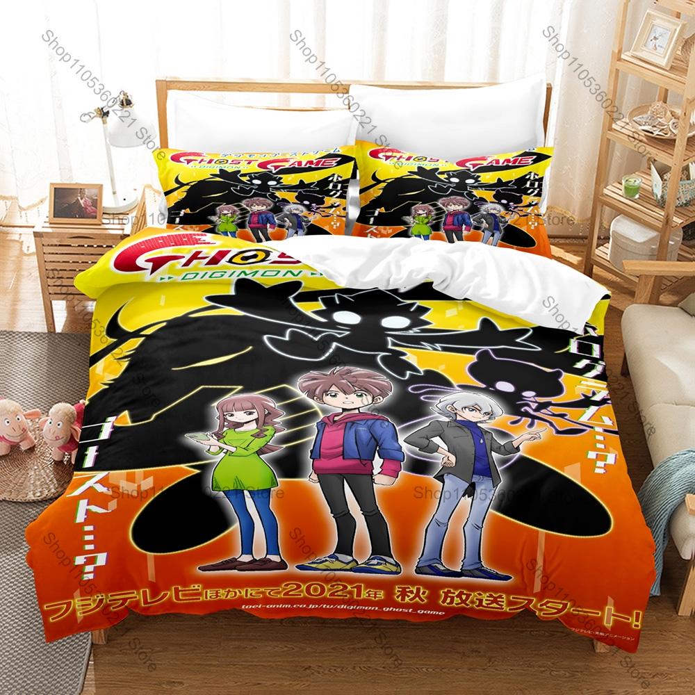Digimon Anime 3D Print Bedding Set Duvet Cover + 2 Pillowcases Soft Polyester Bed Linen Bedroom Decor For Anime Fans