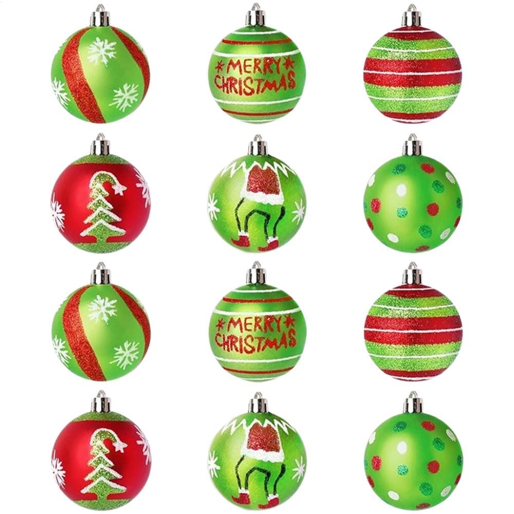 12Pcs/set Glittering Christmas Ball Pendant Swirl Candy Peppermint Red And Green Christmas Tree Glittering Hanging Balls