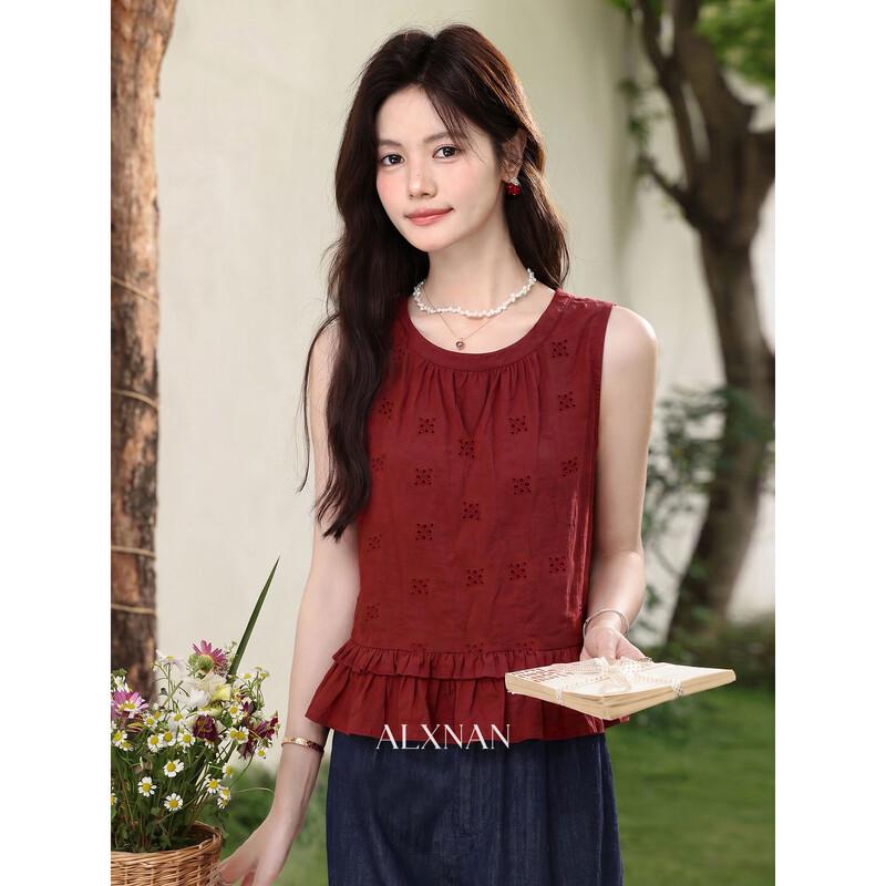 Women s Ruffled Sleeveless Red Cami Top L