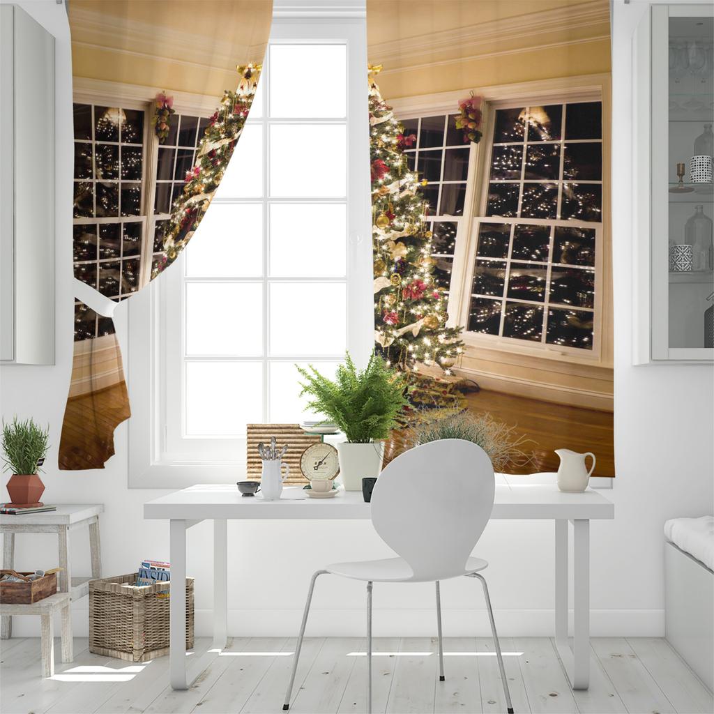 3D Christmas Tree Curtains 2-Panel Luxury Sunshade for Living Room Bedroom Home Decor Merry Christmas