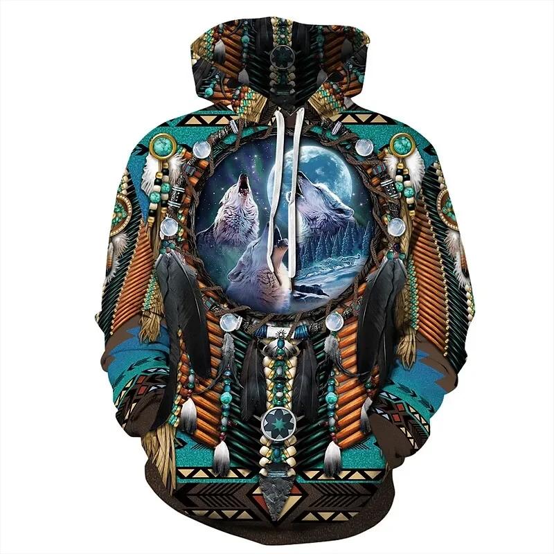 Podzim a zima Unisex Cool Wolf 3D tisk Boho Neformální Sportovní Mikiny Pulovr Street Fashion Oblečení