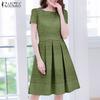 Women Casual O-neck Loose Summer Short Sleeve Print Dress
