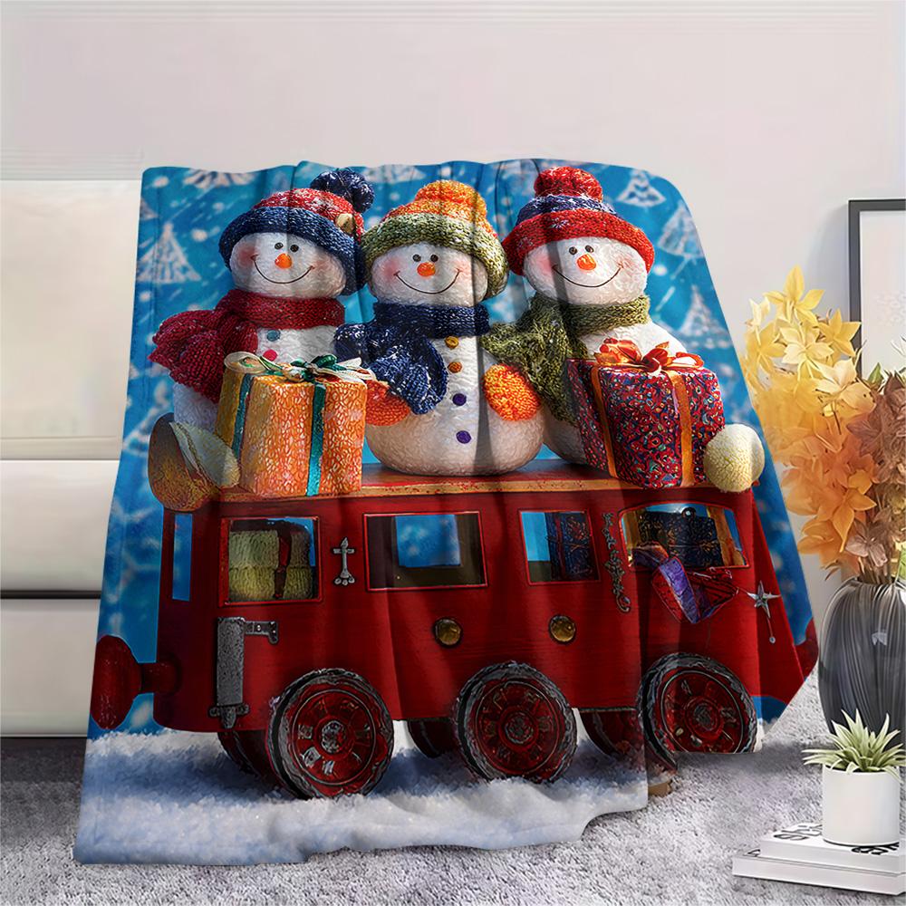 Snowmen Print Flannel Blanket, High Quality Comfortable for All Seasons, Home Decor, Warmth and Comfort, Perfect for Christmas Gifts