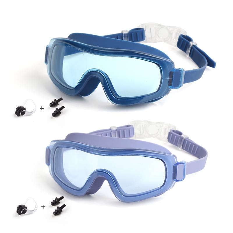 Custom Logo Fun Colorful Children Swim Goggles Eco-friendly Silicone Waterproof Anti-Fog UV Protection Youth Swimming Eyewear синий