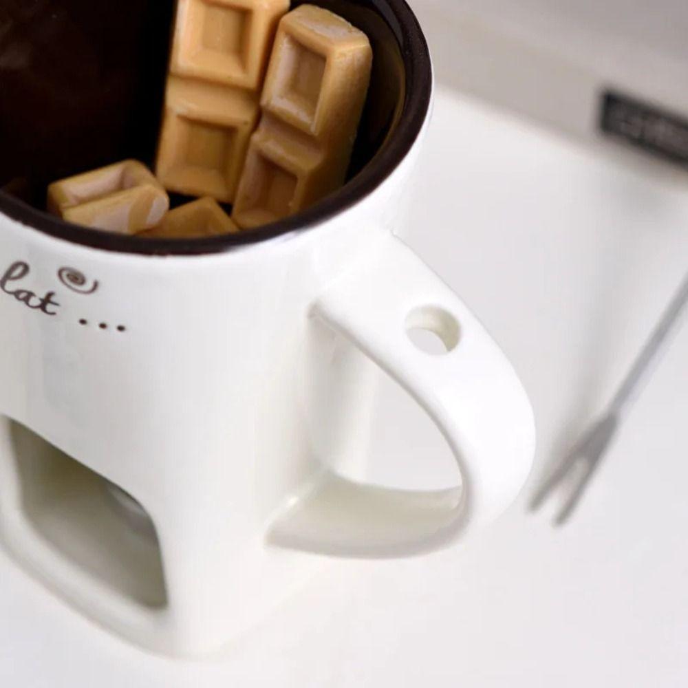 Mit Gabel Schokoladenbecher Abnehmbarer Schokoladenschmelzofen Tasse Kreativer Keramik-Kaffeebecher Eiscreme