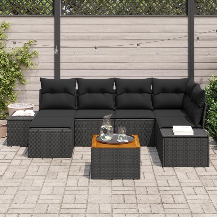 VidaXL Canapé de jardin 7 pièces avec coussins Noir Rotin Polyester 3347982