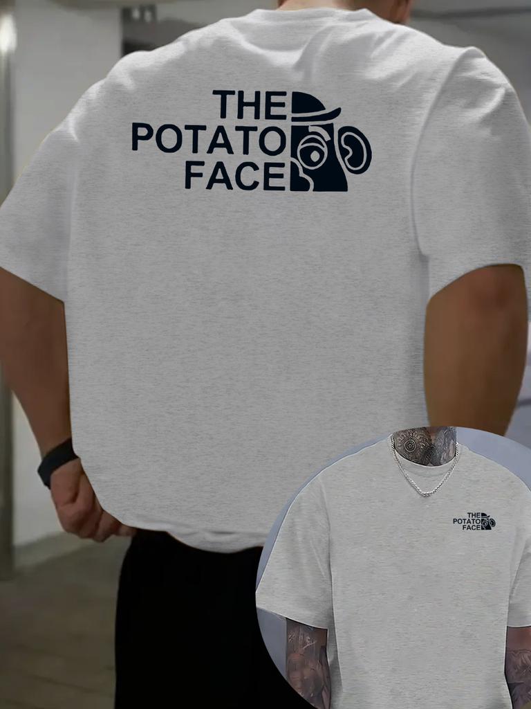 Mens Funny Potato Print TShirt The Potato Face Back Front Design with LogoLike Potato Characters Short Sleeve Summer Tee