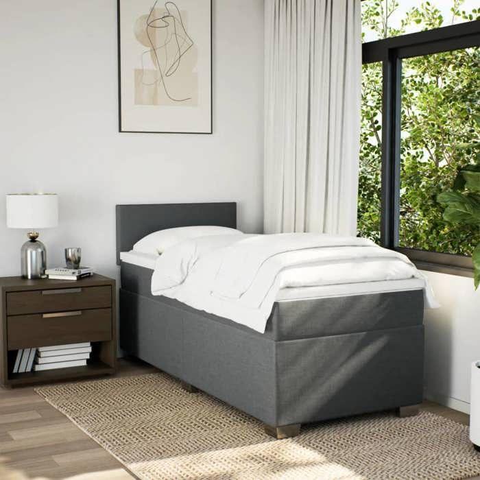 Maison Exclusive - Slatted Bed Base with Mattress Dark Grey 90x200 Cm Fabric