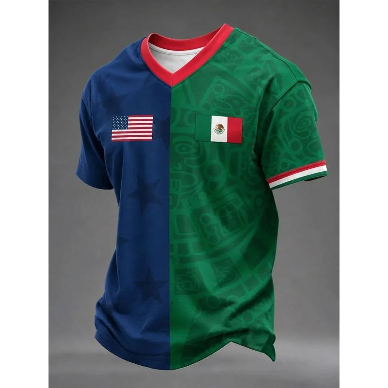 2026 Neues Mexikanisches Nationalmannschaft Fußball T-Shirt Vollflächiger Druck Kurzarm Mexiko Flagge Training Sportbekleidung für den Sommer