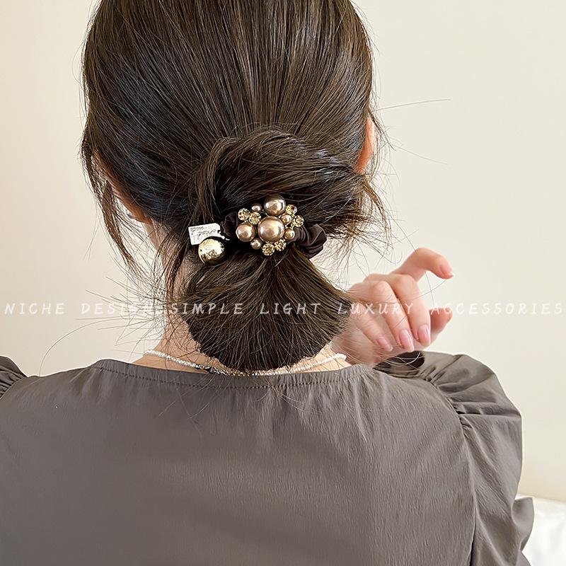 Perle Strass Retro Damen Stirnband & Pferdeschwanz Scrunchie Set