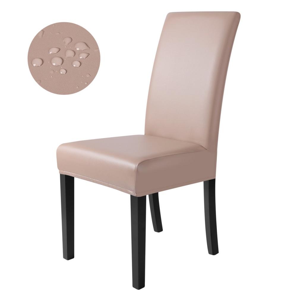 1pc PU Leather Waterproof Chair Cover Elastic Chair Slipcover Solid Colour Chair Case Protector for Dining Room Hotel Banquet