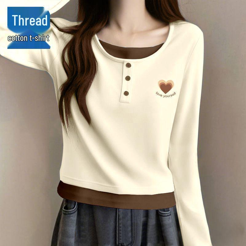 2025 Autumn/Winter Women s Trendy Korean Letter Print Versatile Base Layer Top M [90-100 lbs]