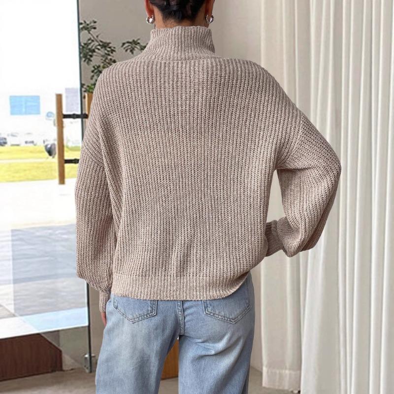 Women's Half-high Neck Pullover Sweater Three-dimensional Flower Splicing Velvet Autumn Winter Base Shirt