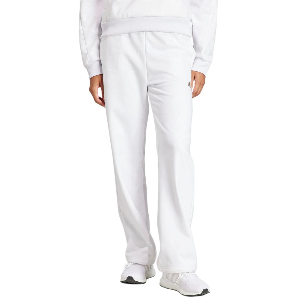 New Adidas Embossed Monogram Fleece Pants Knitted Sports Pants Women's White IJ9627