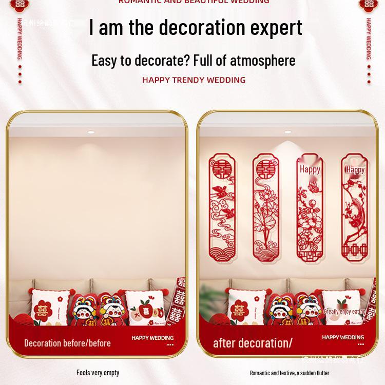 Bridal Chamber Set: Double Happiness Wall Stickers for Wedding Decoration In Bedroom & Living Room
