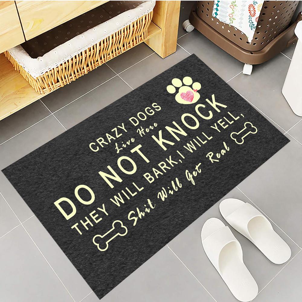 Crazy Dogs Live Here Do Not Knock They Will Bark Doormat Rubber Bathroom Kitchen Mat Garden Garage Door Floor Mat Non-Slip