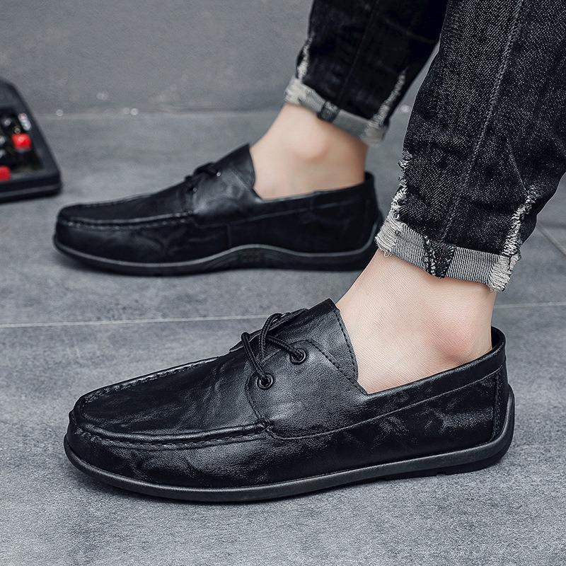 Doudou Shoes Men's Casual Black Leather Shoes One-pedal Driving Loafers Men's Shoes New Spring Shoes