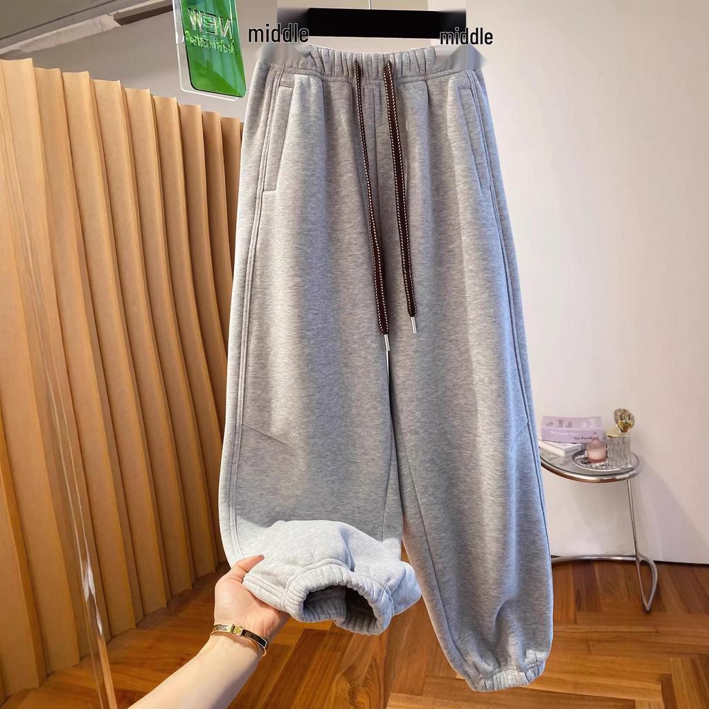 Damen-Jogginghose im koreanischen Stil, gelb, mit Fleece gefüttert, locker geschnitten - Herbst/Winter 2025 Haremshose
