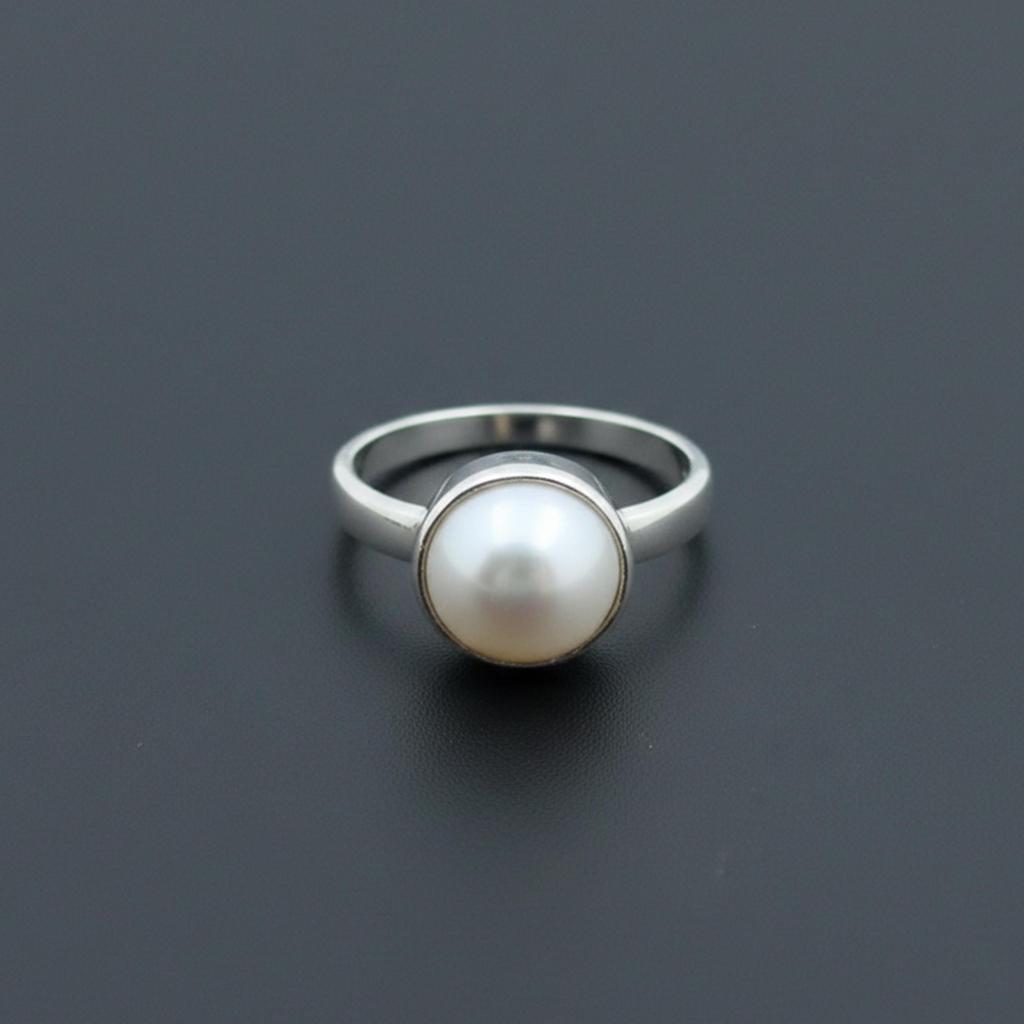 White Pearl Round Statement Ring, 925 Sterling Silver Ring, Handmade Minimalist Anniversary Gift for Women